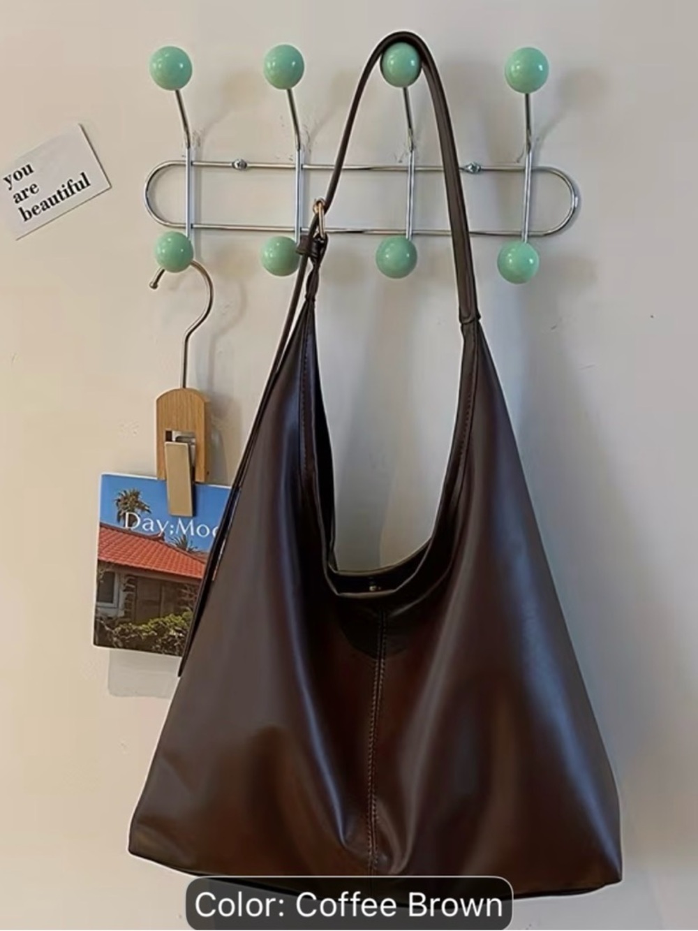 Elegant Coffee Brown Shoulder Bag with Smooth Finish